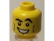 Part No: 3626bpb0428  Name: Minifigure, Head Male Black Crooked Eyebrows, Vertical Cheek Lines, White Mouth and White Pupils Pattern - Blocked Open Stud