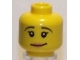 Part No: 3626bpb0430  Name: Minifigure, Head Female Black Eyebrows, Crooked Smile, Peach Lips Pattern - Blocked Open Stud