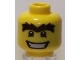 Part No: 3626bpb0438  Name: Minifigure, Head Male Black Eyes with White Pupils, Bushy Unibrow, and Wide Smile with Teeth Pattern - Blocked Open Stud
