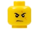 Part No: 3626bpb0526  Name: Minifigure, Head Male Stern Black Eyebrows, White Pupils, Frown, Scar Across Left Eye, Chin Dimple Pattern - Blocked Open Stud