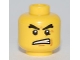 Part No: 3626bpb0533  Name: Minifigure, Head Black Raised Eyebrows, Angry Open Mouth, White Pupils Pattern - Blocked Open Stud