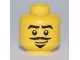 Part No: 3626bpb0535  Name: Minifigure, Head Male Black Thick Eyebrows, Moustache, and Triangular Goatee, Grin with Dimple Pattern - Blocked Open Stud