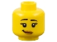 Lot ID: 321036077  Part No: 3626bpb0540  Name: Minifigure, Head Female Black Eyebrows Raised, Eyelashes, Medium Nougat Lips, Lopsided Grin with Dimple Pattern - Blocked Open Stud