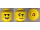 Lot ID: 375299776  Part No: 3626bpb0586  Name: Minifigure, Head Dual Sided Black Curved Eyebrows, Brown Chin Dimple, Laughing / Worried Pattern - Blocked Open Stud