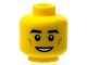 Part No: 3626bpb0608  Name: Minifigure, Head Black Thick Eyebrows, Dark Orange Cheek Lines, Open Mouth Smile with Teeth Pattern - Blocked Open Stud