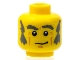 Part No: 3626bpb0609  Name: Minifigure, Head Male Dark Bluish Gray Eyebrows, Bushy Sideburns and Crooked Smile Pattern - Blocked Open Stud
