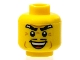 Part No: 3626bpb0610  Name: Minifigure, Head Male Thick Eyebrows, Thin Black Moustache, Cheek Dimples, and Sinister Open Smile Pattern - Blocked Open Stud
