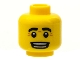 Part No: 3626bpb0611  Name: Minifigure, Head Black Eyebrows, White Pupils, Wrinkles, Open Mouth Smile with Teeth Pattern - Blocked Open Stud