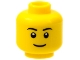 Part No: 3626bpb0628  Name: Minifigure, Head Black Eyebrows, Thin Grin, Black Eyes with White Pupils Pattern - Blocked Open Stud
