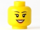 Part No: 3626bpb0633  Name: Minifigure, Head Female Black Eyebrows and Eyelashes, Medium Nougat Lips, and Open Mouth Smile with Teeth Pattern - Blocked Open Stud