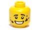 Part No: 3626bpb0660  Name: Minifigure, Head Black Eyebrows, White Pupils, Dirt Stains, Open Mouth Smile with Teeth Pattern - Blocked Open Stud