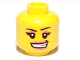 Part No: 3626bpb0673  Name: Minifigure, Head Female with Black Eyebrows, Eyelashes, Dark Pink Eye Shadow and Lips, Lopsided Open Mouth Smile with Teeth Pattern - Blocked Open Stud