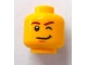 Part No: 3626bpb0738  Name: Minifigure, Head Reddish Brown Eyebrows, Left Eye Wink, Lopsided Grin with Dimple Pattern - Blocked Open Stud