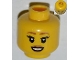 Part No: 3626bpb0850  Name: Minifigure, Head Female Brown Eyebrows, Brown Lips, Open Smile Pattern - Blocked Open Stud