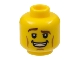 Part No: 3626bpb0861  Name: Minifigure, Head Brown Eyebrows, Raised Right Eyebrow, Cheek Lines, Open Mouth Smile with Teeth Pattern - Blocked Open Stud