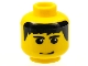 Part No: 3626bpx130  Name: Minifigure, Head Male Black Hair, Eyebrows, and Smirk Pattern - Blocked Open Stud