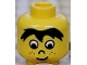 Part No: 3626bpx19  Name: Minifigure, Head Black Hair, White Eyes, Nose, Red Freckles, Lopsided Grin Pattern - Blocked Open Stud