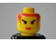 Part No: 3626bpx69  Name: Minifigure, Head Female with Red Lips and Red Hair, Angry Black Eyebrows Pattern - Blocked Open Stud