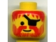 Part No: 3626bpx80  Name: Minifigure, Head Standard Grin with Red Messy Hair, Moustache, and Vertical Lines Beard, Black Eye Patch Pattern - Blocked Open Stud