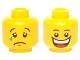 Part No: 3626cpb0368  Name: Minifigure, Head Dual Sided Huge Grin, White Pupils, Eyebrows / Sad with Tear, Convex Eyebrows Pattern - Hollow Stud