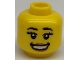 Part No: 3626cpb0520  Name: Minifigure, Head Female with Small Pink Lips, Open Mouth Smile with Teeth, Thick Eyelashes and White Pupils Pattern (Snowboarder) - Hollow Stud