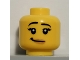 Part No: 3626cpb0540  Name: Minifigure, Head Female Black Eyebrows Raised, Eyelashes, Medium Nougat Lips, Lopsided Grin with Dimple Pattern - Hollow Stud
