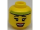 Part No: 3626cpb0612  Name: Minifigure, Head Female Lime Headband, Black Eyebrows, Red Lips, Open Smile Pattern - Hollow Stud
