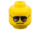 Part No: 3626cpb0642  Name: Minifigure, Head Glasses with Black and Pearl Dark Gray Sunglasses, Dark Orange Chin Dimple, Grim Mouth Pattern - Hollow Stud
