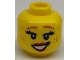 Part No: 3626cpb0775  Name: Minifigure, Head Female Brown Eyebrows, Freckles, Eyelashes, Red Lips, Smile with Teeth Pattern - Hollow Stud