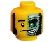 Part No: 3626cpb0853  Name: Minifigure, Head Male Mask Half Sand Green with Green Eye Open Grin Pattern - Hollow Stud