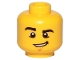 Part No: 3626cpb0857  Name: Minifigure, Head Male Black Eyebrows, Raised Right Eyebrow, Chin Dimple, and Lopsided Grin with Teeth Pattern - Hollow Stud
