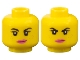 Part No: 3626cpb1029  Name: Minifigure, Head Dual Sided Female Black Eyebrows, Eyelashes, Medium Nougat Freckles, Dark Pink Lips, Lopsided Smile / Determined Pattern - Hollow Stud