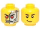 Part No: 3626cpb1036  Name: Minifigure, Head Dual Sided Alien with Red Eyes, Silver Head Plates / Black Eyebrows and Crooked Smile Pattern - Hollow Stud