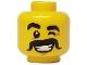 Part No: 3626cpb1052  Name: Minifigure, Head Male Thick Black Eyebrows and Moustache, Wink, Smile with White Teeth Pattern - Hollow Stud