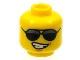 Part No: 3626cpb1179  Name: Minifigure, Head Glasses with Black Sunglasses Large and Lopsided Smile Wide with Teeth Pattern - Hollow Stud