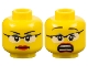 Part No: 3626cpb1181  Name: Minifigure, Head Dual Sided Female Glasses with Black Frames, Red Lips, Determined / Scared Pattern - Hollow Stud