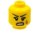 Part No: 3626cpb1183  Name: Minifigure, Head Female Dark Brown Thin Eyebrows, Dark Tan Lips, Dark Orange Scuff Mark, Angry Open Mouth with Teeth Pattern - Hollow Stud