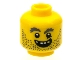Part No: 3626cpb1184  Name: Minifigure, Head Beard Stubble, Gray Bushy Eyebrows, Open Grin, Gold Tooth Pattern - Hollow Stud