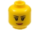 Part No: 3626cpb1211  Name: Minifigure, Head Female Black Thin Eyebrows and Eyelashes, Nougat Lips, and Closed Mouth Smile Pattern - Hollow Stud