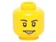 Part No: 3626cpb1221  Name: Minifigure, Head Black Eyebrows, Eyelids, Dark Orange Chin Dimple, Open Mouth Smile with Teeth Pattern - Hollow Stud