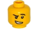 Lot ID: 323393837  Part No: 3626cpb1233  Name: Minifigure, Head Black Eyebrows, Raised Left Eyebrow, Lopsided Open Mouth Smile with Teeth Pattern - Hollow Stud