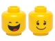 Part No: 3626cpb1242  Name: Minifigure, Head Dual Sided Black Closed Eyes, Smile with Tongue / Black Eyes, Eyebrows and Wide Closed Mouth Smile Pattern (Benny) - Hollow Stud