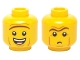 Part No: 3626cpb1244  Name: Minifigure, Head Dual Sided Brown Unibrow, Cheek Lines, Open Mouth Smile / Small Frown Pattern (President Business) - Hollow Stud