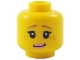 Part No: 3626cpb1245  Name: Minifigure, Head Female Brown Eyebrows, Freckles, Black Eyelashes, Pink Lips Pattern (Unicorn Girl) - Hollow Stud