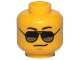 Part No: 3626cpb1290  Name: Minifigure, Head Glasses with Black and Silver Sunglasses, Black Eyebrows, Chin Dimple, Grim Mouth Pattern - Hollow Stud