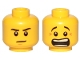 Part No: 3626cpb1337  Name: Minifigure, Head Dual Sided Black Eyebrows, White Pupils, Brown Chin Dimple, Mouth Open Scared / Mouth Closed Stern Pattern - Hollow Stud