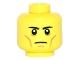 Part No: 3626cpb1498  Name: Minifigure, Head Black Eyebrows Straight, White Pupils, Cheek Lines, Chin Dimple, Frown Pattern - Hollow Stud