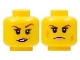 Part No: 3626cpb1503  Name: Minifigure, Head Dual Sided Female Dark Red Eyebrows, Pink Lips, Frown, Scratches / Eyebrow Raised, Chipped Toothed Smirk Pattern - Hollow Stud