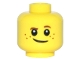 Part No: 3626cpb1508  Name: Minifigure, Head Child Brown Eyebrows, Raised Left Eyebrow, Freckles, White Pupils, Crooked Smile Pattern - Hollow Stud