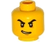 Part No: 3626cpb1535  Name: Minifigure, Head Black Thick Angry Eyebrows, Lopsided Open Smile Pattern - Hollow Stud